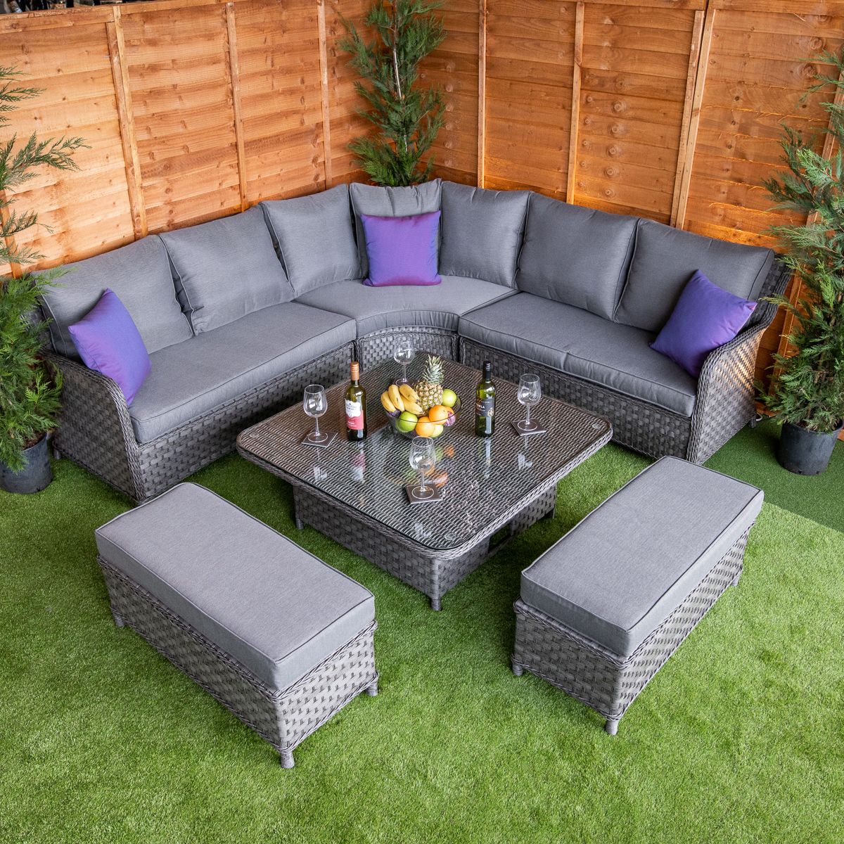 Serena Kingston Square Rising Table Rattan Corner Set