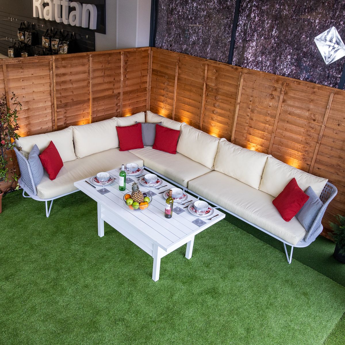 Rattan Oasis Silver Corner Dining Set - Cream Cushions