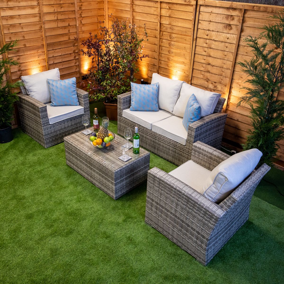 Rattan Champagne Rhodes 4 Seat 3 Piece Sofa Set