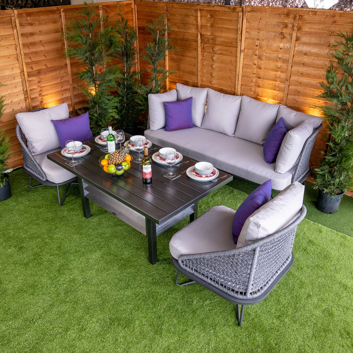 Rattan Oasis Grey 5 Seat 4 Piece Dining Set - Grey Cushions