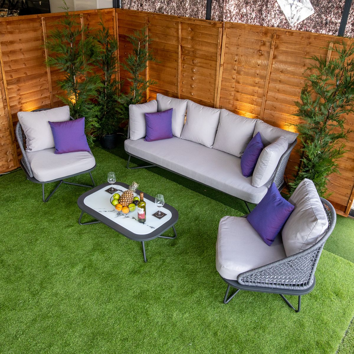 Rattan Oasis Grey 5 Seat 4 Piece Sofa Set With Grey Cushions