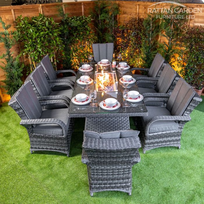 Rattan Serena Tokyo 8 Seat Fire Pit With 200cm Rectangular Table