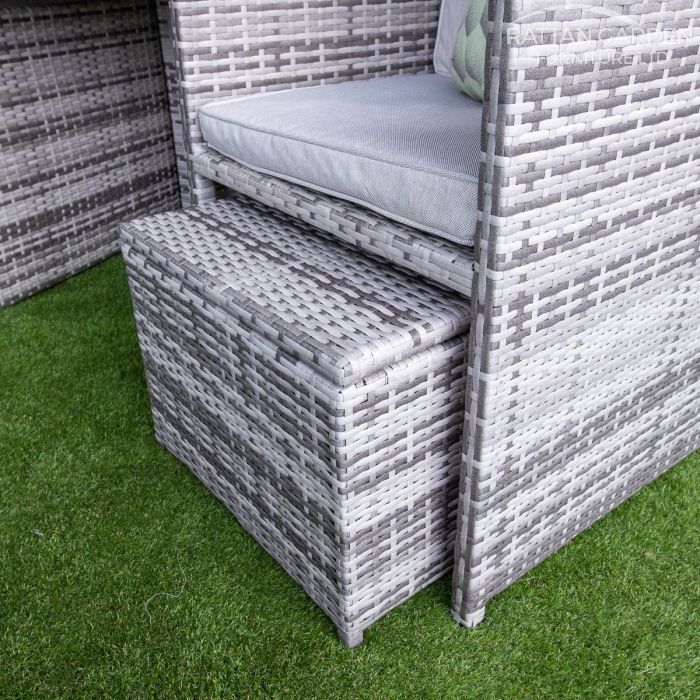 Rattan Champagne 6 Seat Cube With 4 Storage Footstools