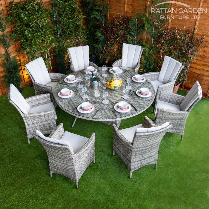 Rattan Champagne Atlanta Round 8 Seat Dining Set