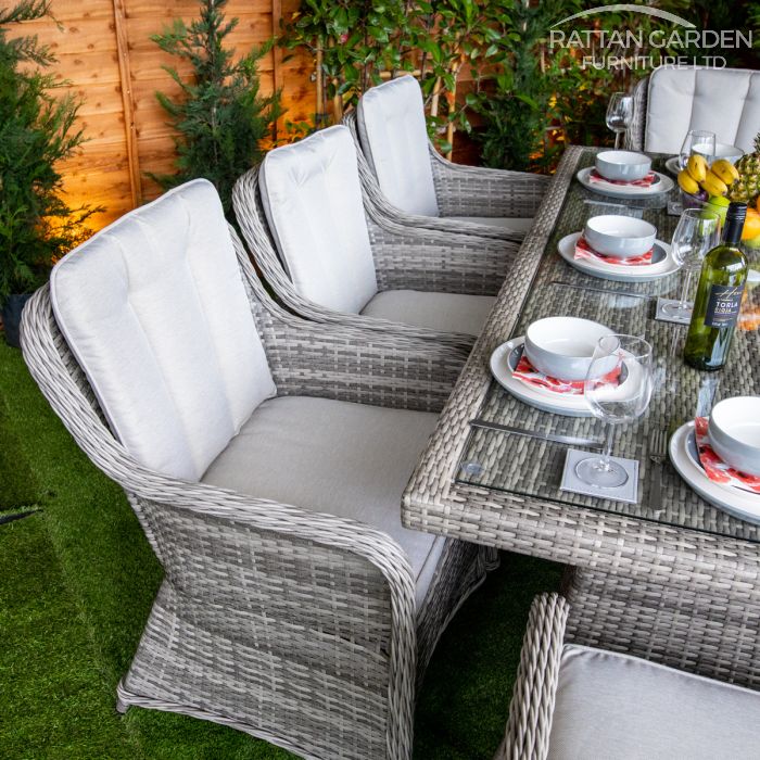 Rattan Champagne Vienna Rectangular 8 Seat Dining Set
