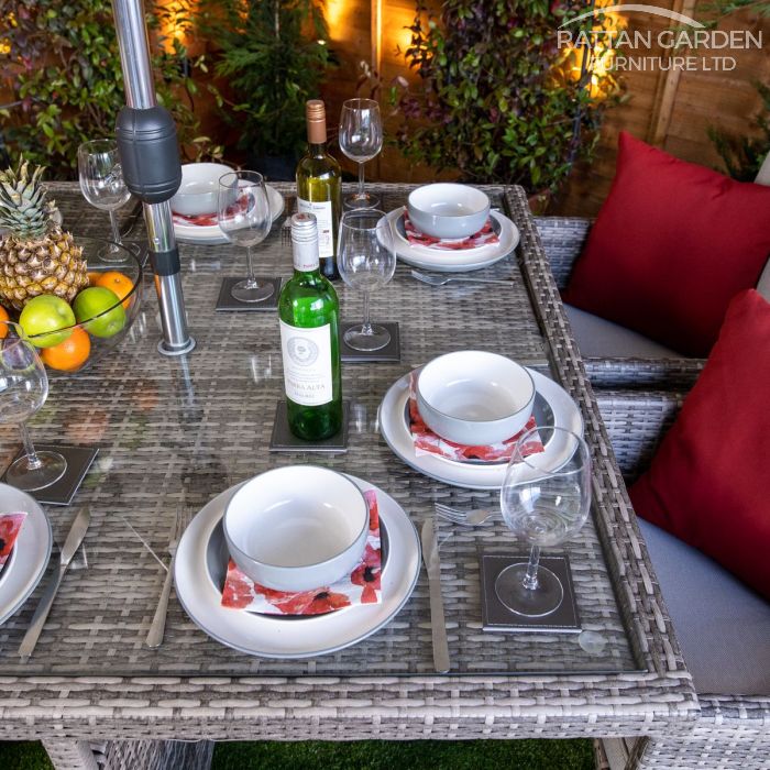 Rattan Champagne 4 seat Cube With 4 Storage Footstools