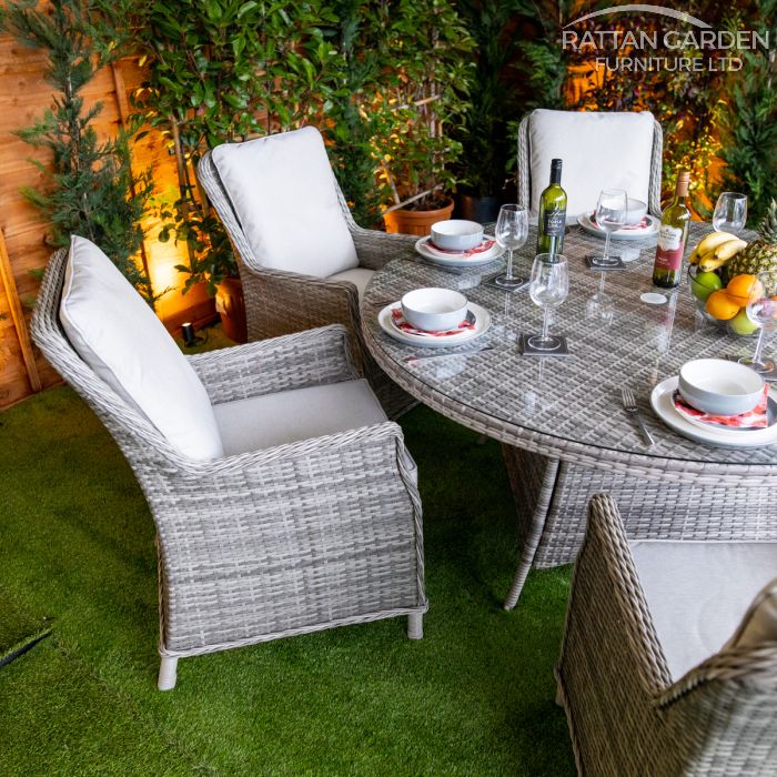 Rattan Champagne Paris Round 6 Seat Dining Set