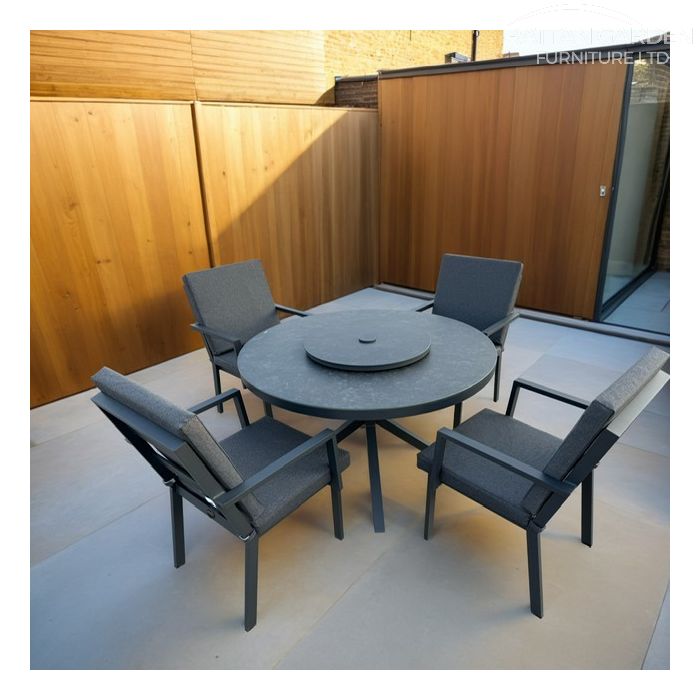 Aluminium Sebastian 120cm 4 Seat Round Dining Table Set with Grey Ceramic Glass Table Top