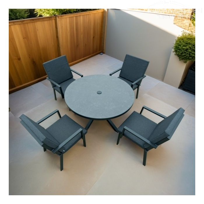 Aluminium Sebastian 120cm 4 Seat Round Dining Table Set with Grey Ceramic Glass Table Top