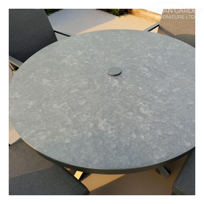 Aluminium Sebastian 120cm 4 Seat Round Dining Table Set with Grey Ceramic Glass Table Top