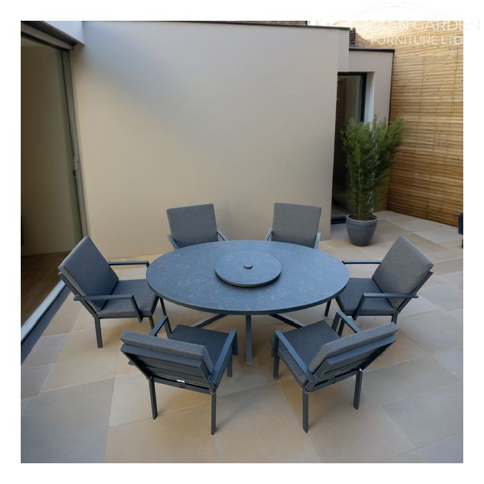 Aluminium Sebastian 180cm 6 Seat Oval Dining Table Set with Grey Ceramic Glass Table Top