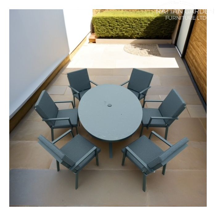 Aluminium Sebastian 180cm 6 Seat Oval Dining Table Set with Grey Ceramic Glass Table Top
