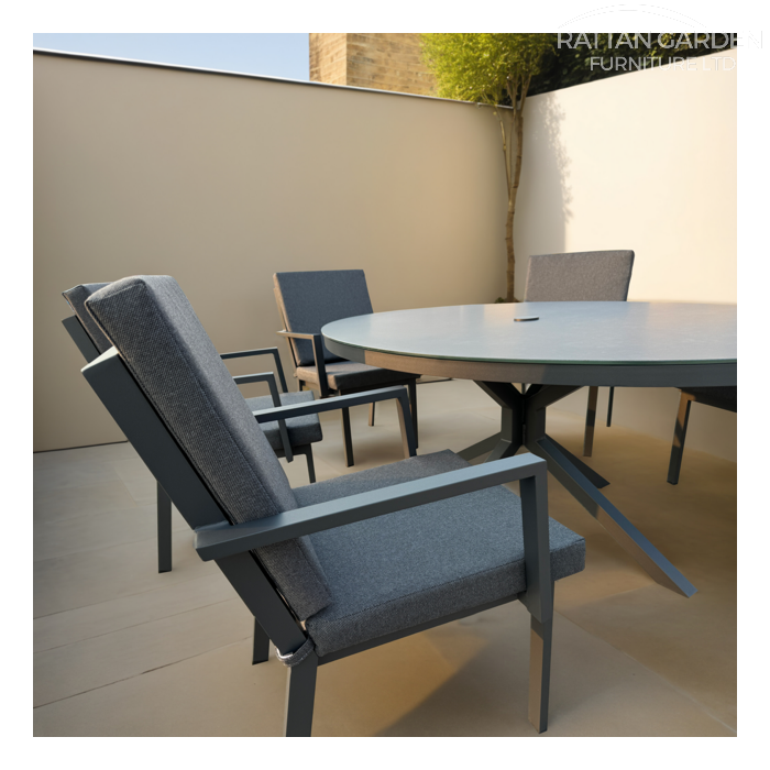 Aluminium Sebastian 180cm 6 Seat Oval Dining Table Set with Grey Ceramic Glass Table Top