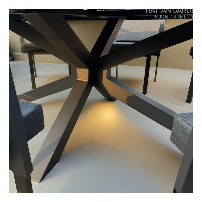 Aluminium Sebastian 180cm 6 Seat Oval Dining Table Set with Grey Ceramic Glass Table Top