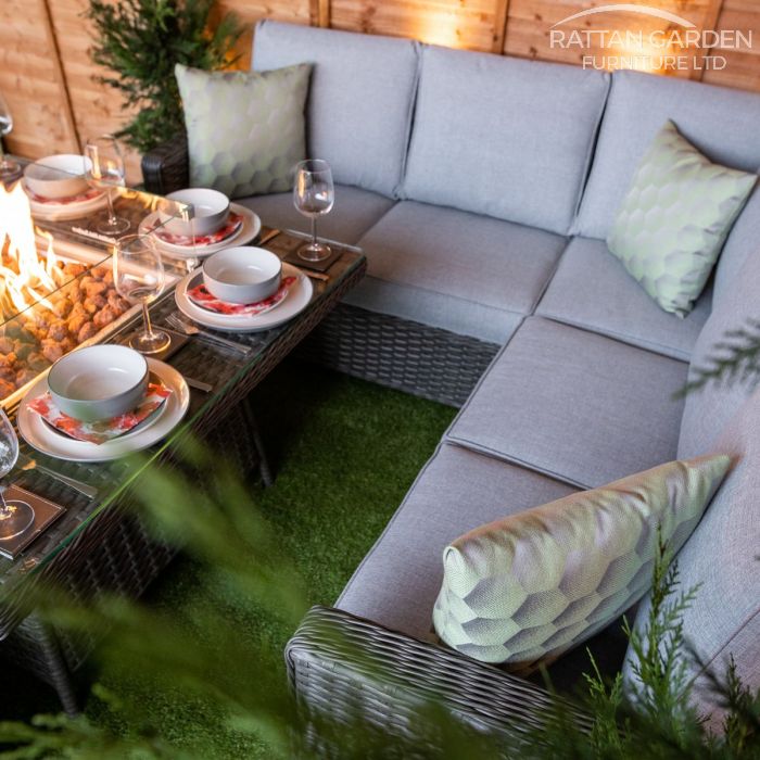 Platinum Boston Corner Rattan Dining Set with Fire Pit