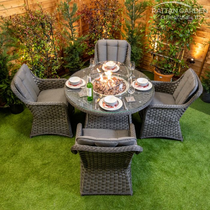 Rattan Serena Vienna Round 4 Seat Fire Pit Dining Set