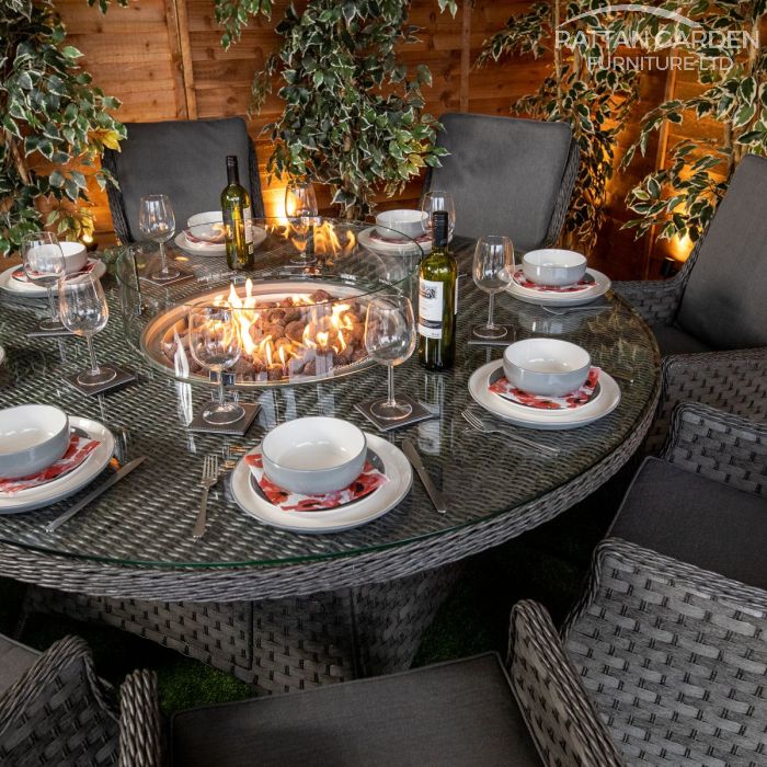 Rattan Serena Paris 8 Seat Fire Pit With 165cm Round Table