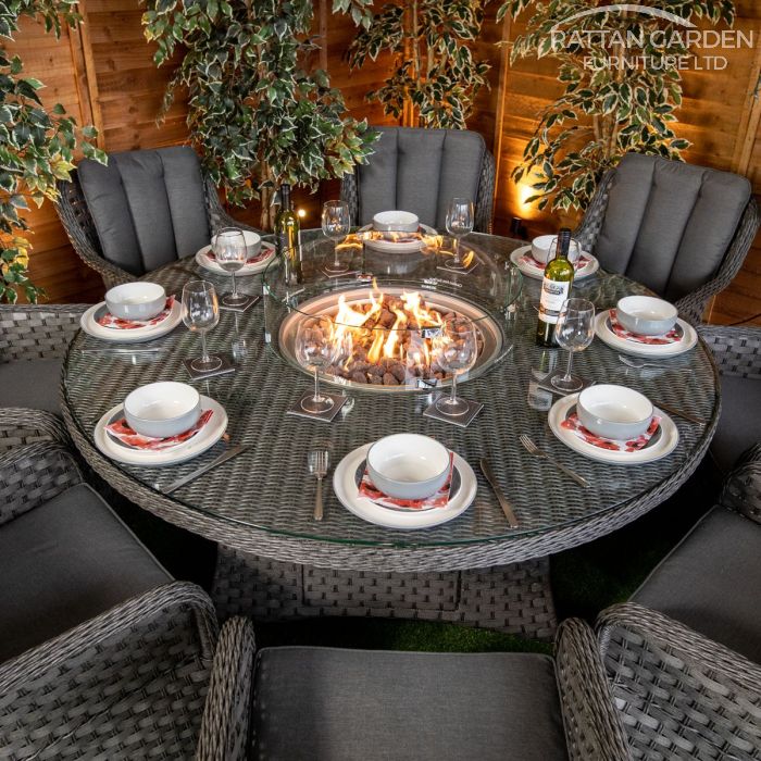 Rattan Serena Vienna 8 Seat Fire Pit With 165cm Round Table