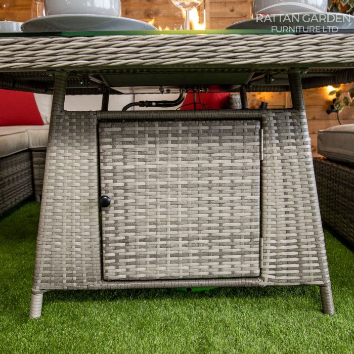 BOX DAMAGED - Rattan Champagne Boston Corner Dining Set with Fire Pit