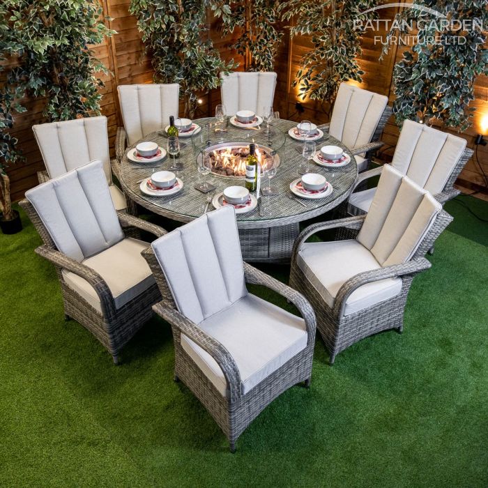 Rattan Champagne Tokyo 8 Seat Fire Pit With 165cm Round Table