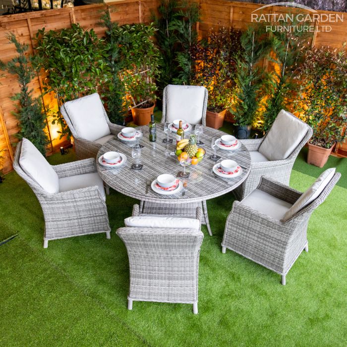Rattan Champagne Paris Round 6 Seat Dining Set