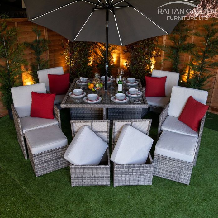 Rattan Champagne 4 seat Cube With 4 Storage Footstools