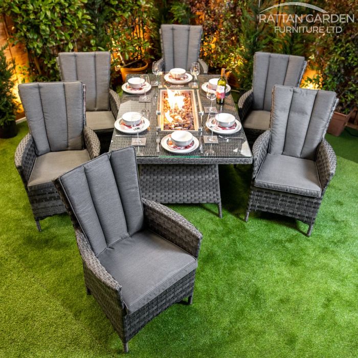 Rattan Serena Atlanta Rectangular 6 Seat Fire Pit Set