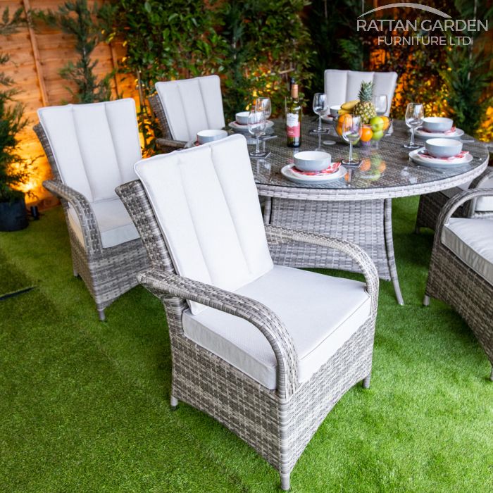 Rattan Champagne Tokyo Round 6 Seat Dining Set