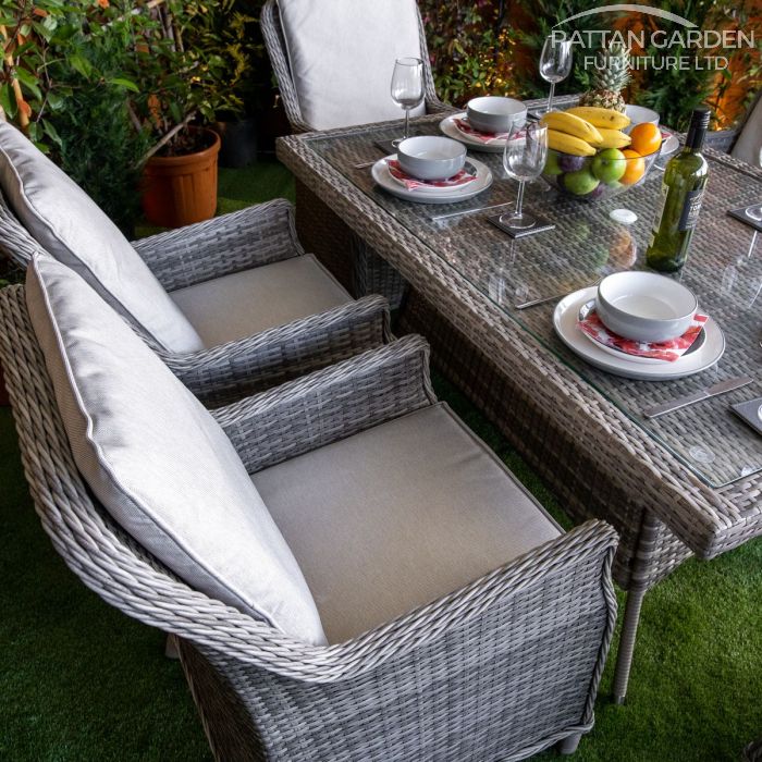 Rattan Champagne Paris Rectangular 6 Seat Dining Set