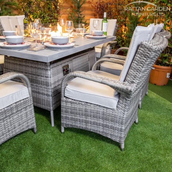 Champagne Tokyo Rectangular 6 Seat rattan Aluminium Fire Pit Set