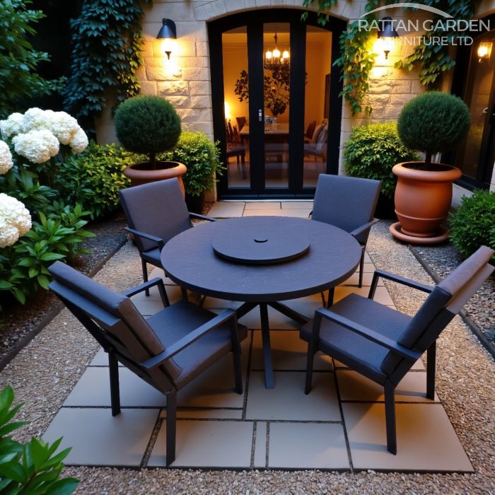 Aluminium Sebastian 120cm 4 Seat Round Dining Table Set with Grey Ceramic Glass Table Top