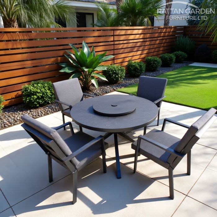 Aluminium Sebastian 120cm 4 Seat Round Dining Table Set with Grey Ceramic Glass Table Top