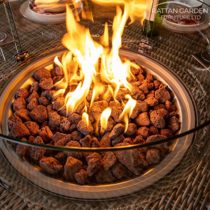 Rattan Champagne Vienna Round 6 Seat Fire Pit Set