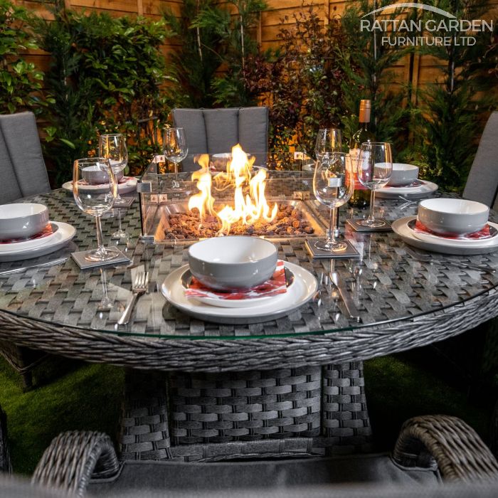 Rattan Serena Tokyo Round 6 Seat Fire Pit Set