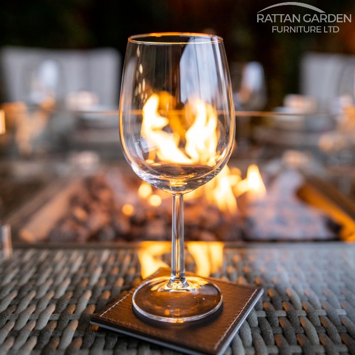Rattan Champagne Tokyo Round 6 Seat Fire Pit Set