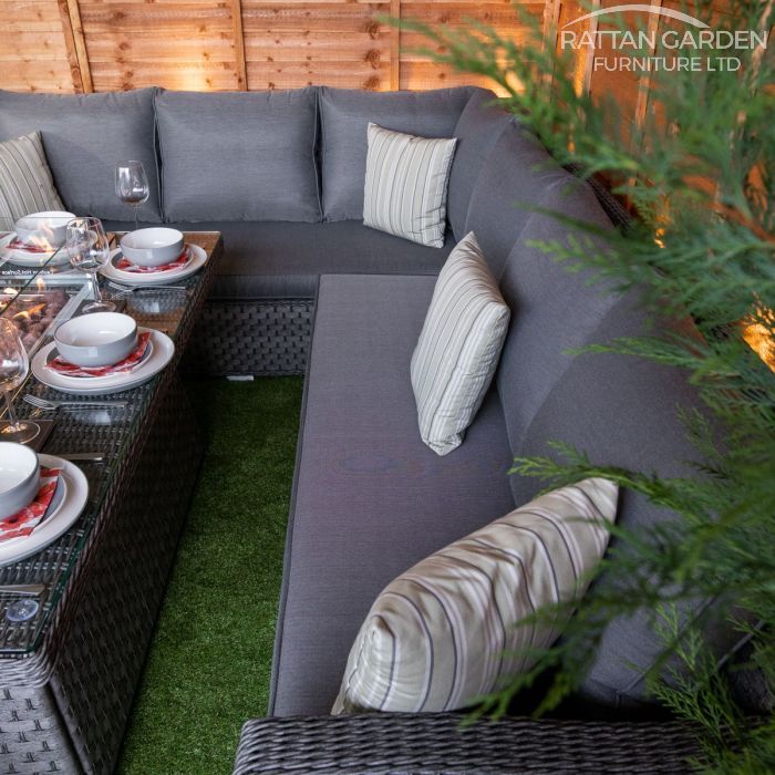 Serena Hampton Corner Rattan Dining Set with Fire Pit