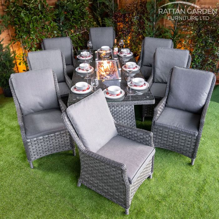 Rattan Serena Paris 8 Seat Fire Pit With 200cm Rectangular Table