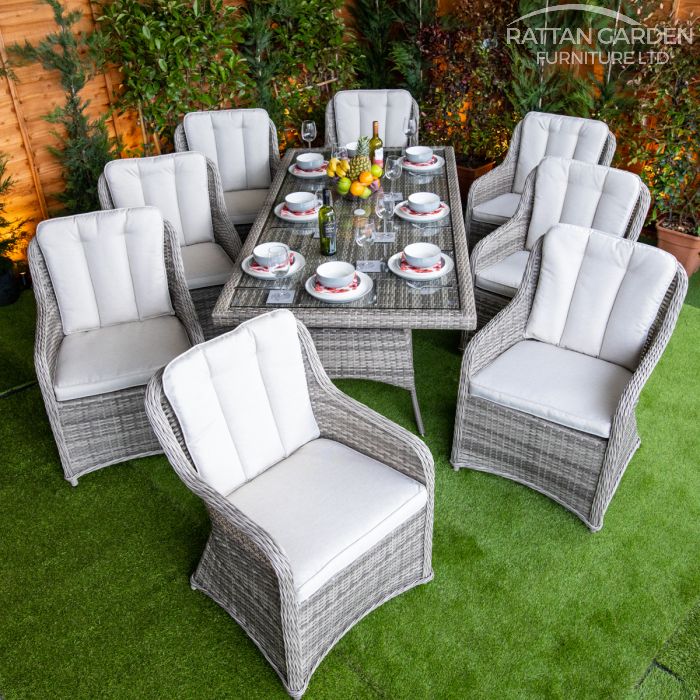 Rattan Champagne Vienna Rectangular 8 Seat Dining Set