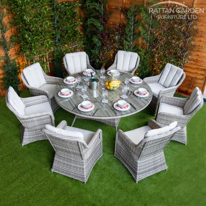 Rattan Champagne Vienna Round 8 Seat Dining Set