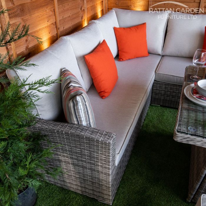 Champagne Hampton rattan Corner Dining Set with Fire Pit