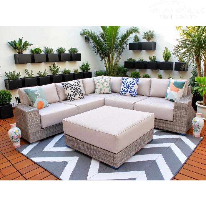 Prague Champagne Rattan Corner Sofa Set
