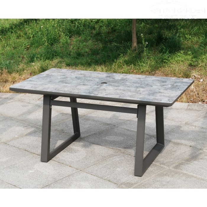 Brabazon Aluminium 6 Seat Dining Set with Patterned Ceramic Glass Table Top