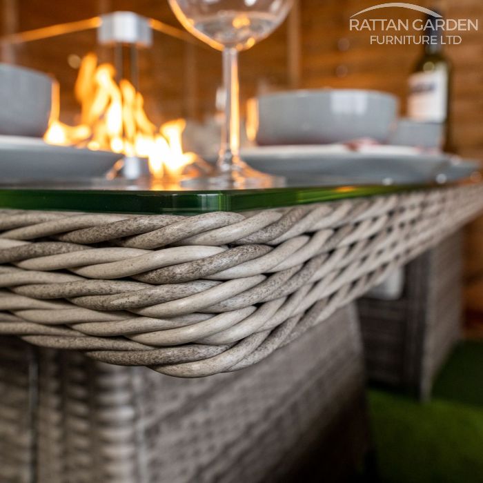 Rattan Champagne Boston Corner Dining Set with Fire Pit