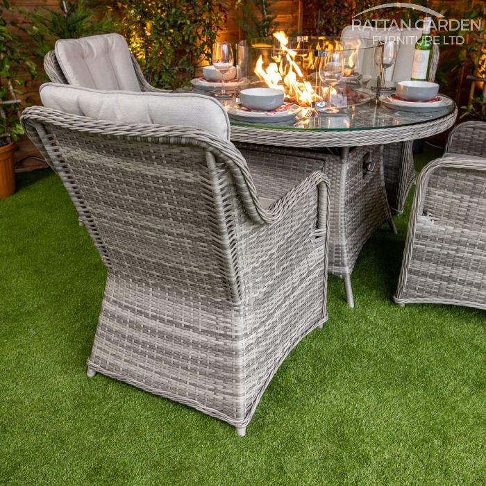 Rattan Champagne Vienna Round 4 Seat Fire Pit Set