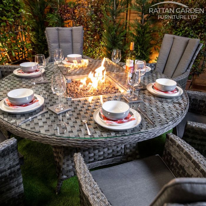 Rattan Serena Atlanta Round 6 Seat Fire Pit Set