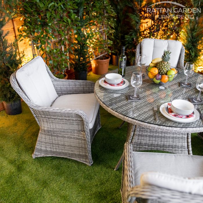 Rattan Champagne Vienna Round 4 Seat Dining Set