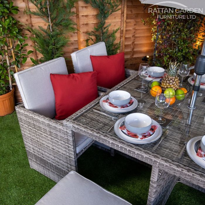 Rattan Champagne 4 seat Cube With 4 Storage Footstools