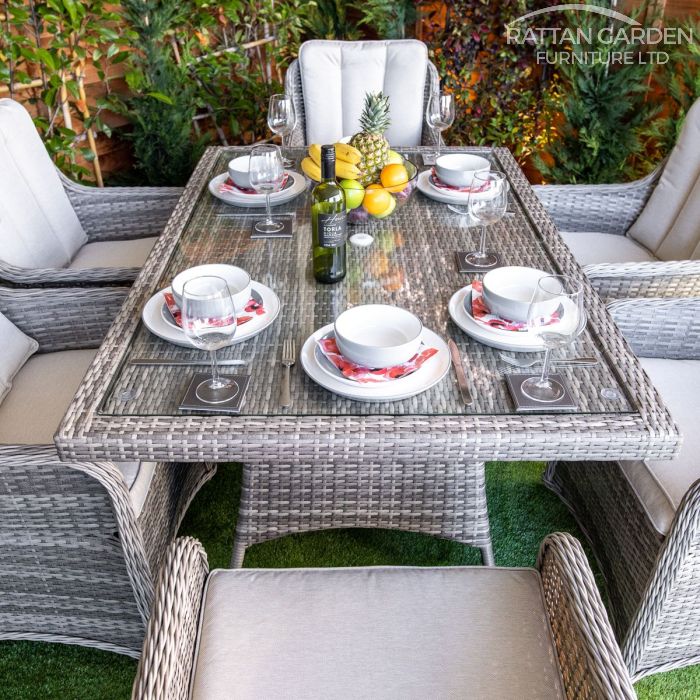 Rattan Champagne Vienna Rectangular 6 Seat Dining Set