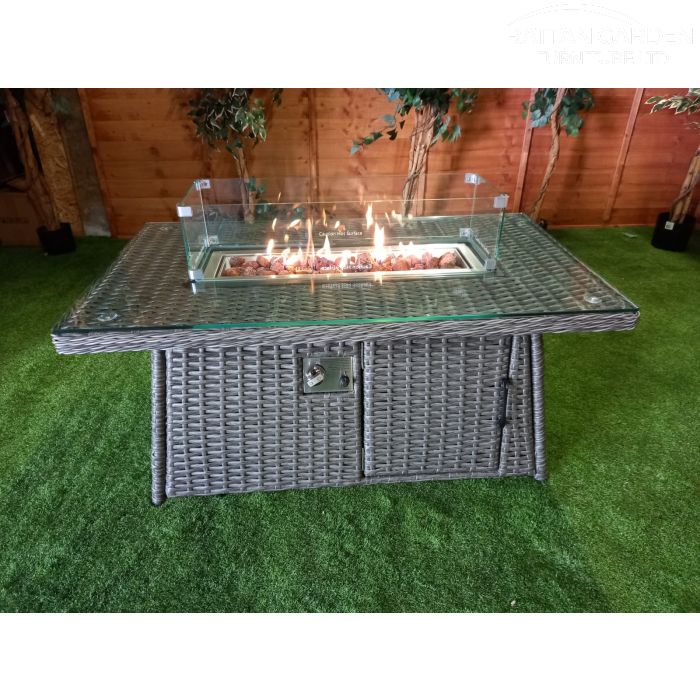 Platinum Rectangular Rattan Firepit Coffee Table