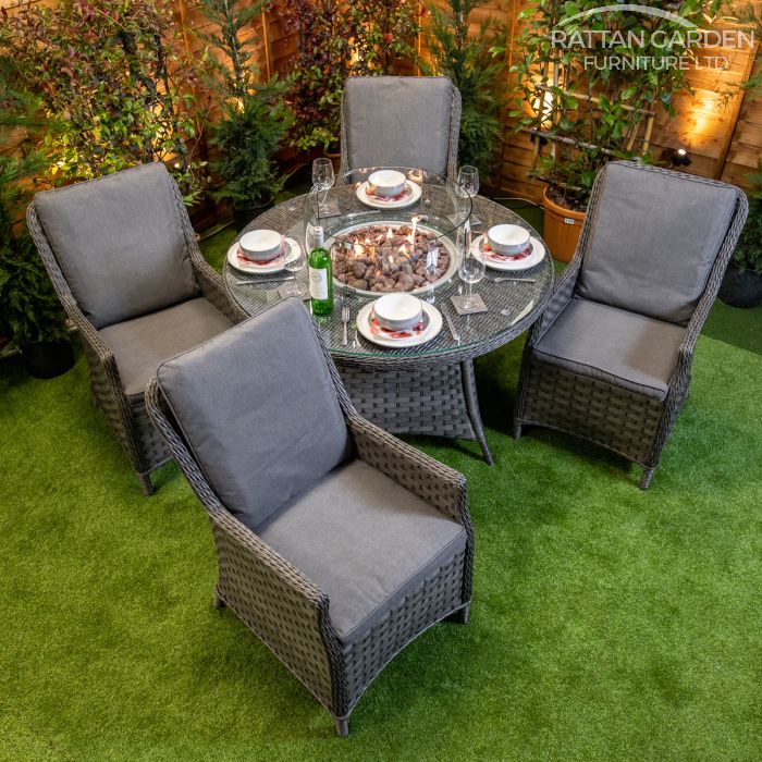 Rattan Serena Paris Round 4 Seat Fire Pit Set